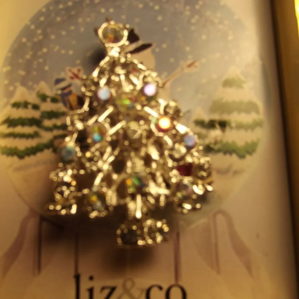 Liz & Co. AB Crystal Christmas Tree Pin Brooch Silver Tone